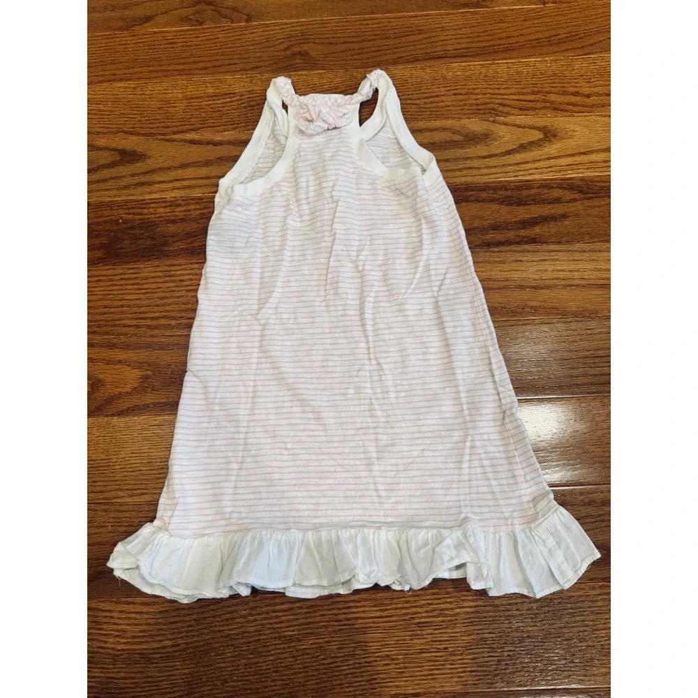 Ralph Lauren Girls Pink White Striped Ruffle Hem Racerback Cotton Dress Size 5